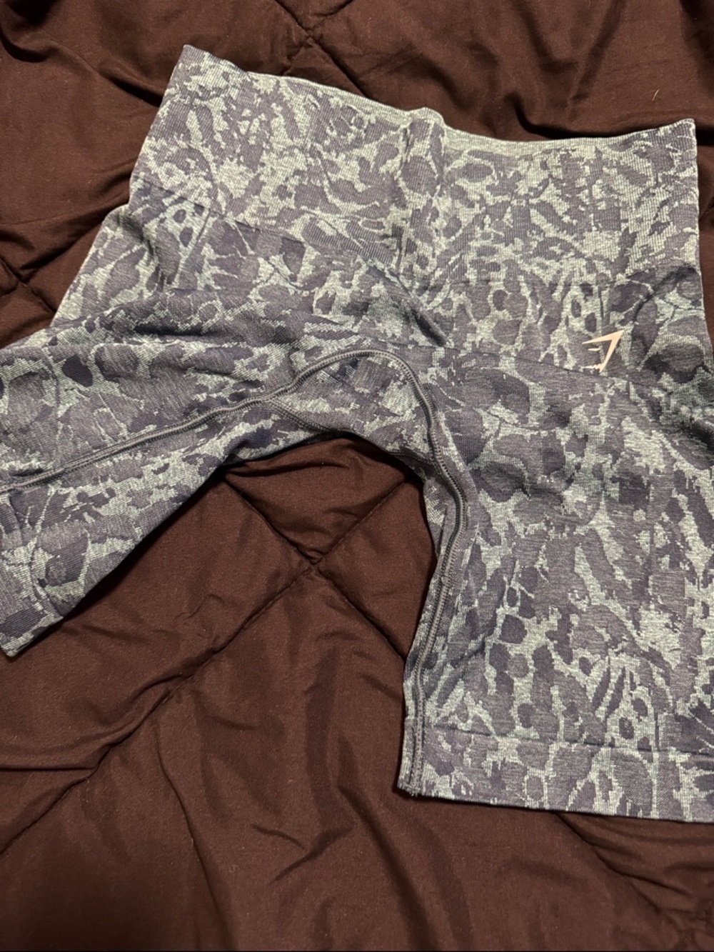 Gymshark Gray and Green Printed High-Waist Bike Shorts - Picture 3 of 5
